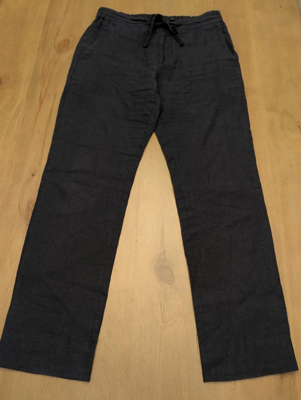 Vince Lightweight Hemp Men's Pant in Coastal Blue Drawstring Pockets Small